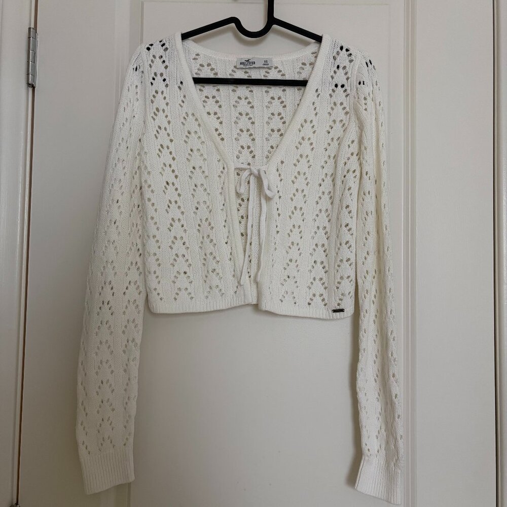 Hollister White Pointelle Knit Cropped Cardigan (XS)
